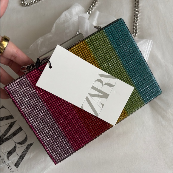 NWT Zara Rainbow Embellished Rhinestone Crossbody Clutch Evening Rare - Picture 3 of 9